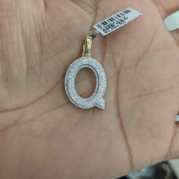 Real diamond 10kt Gold Initial Q Block Letter Pendant